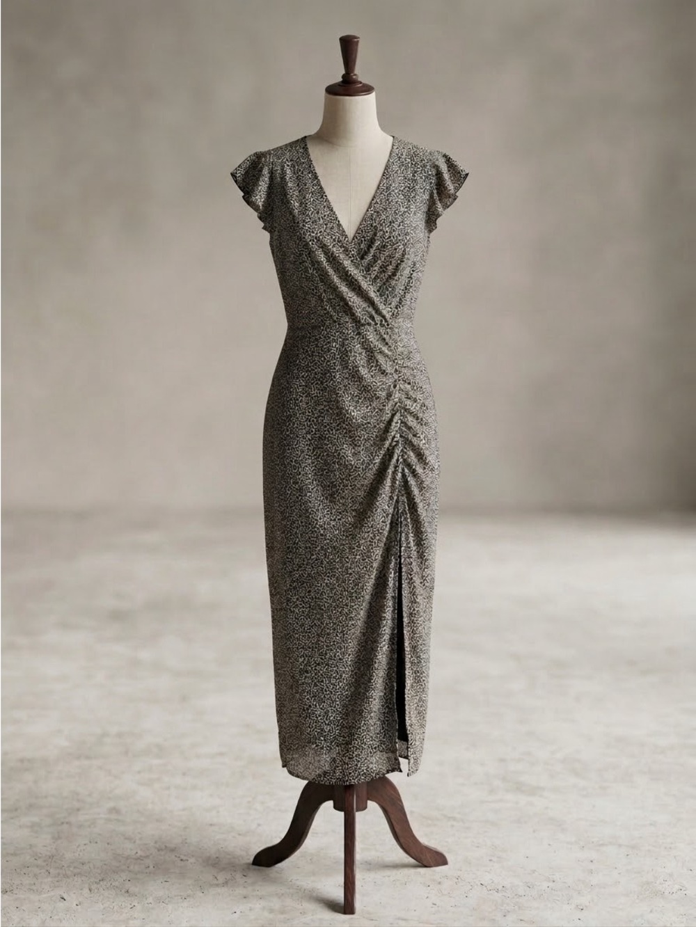 Banana Republic animal print Ruched V-Neck Maxi Dress